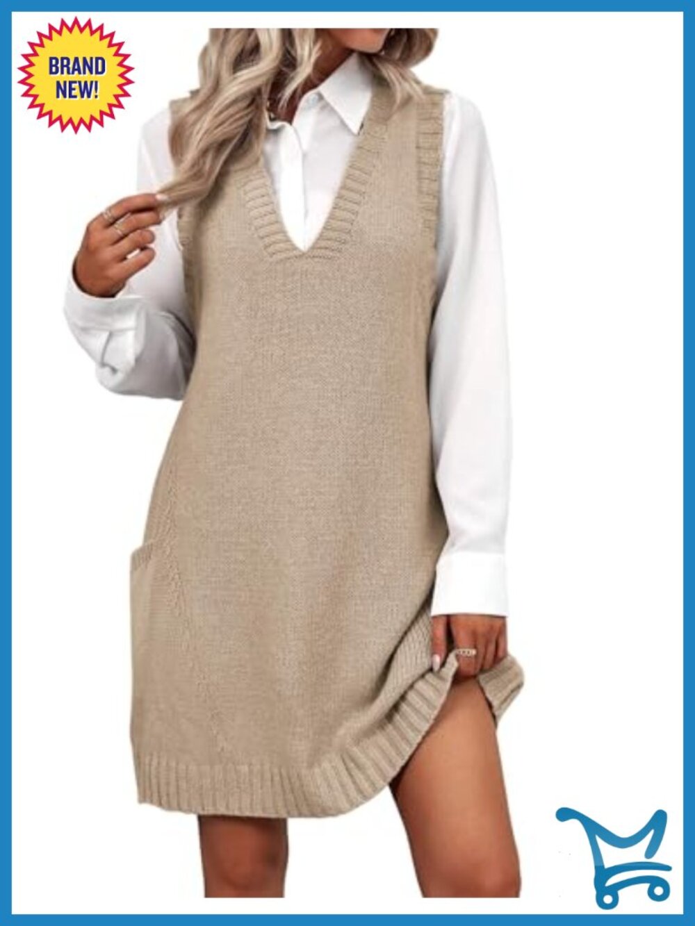 Zeagoo Womens V Neck Sweater Vest Dress Knitted Pullover Tank with Pockets